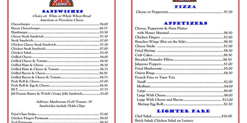 Brickette Lounge Menu