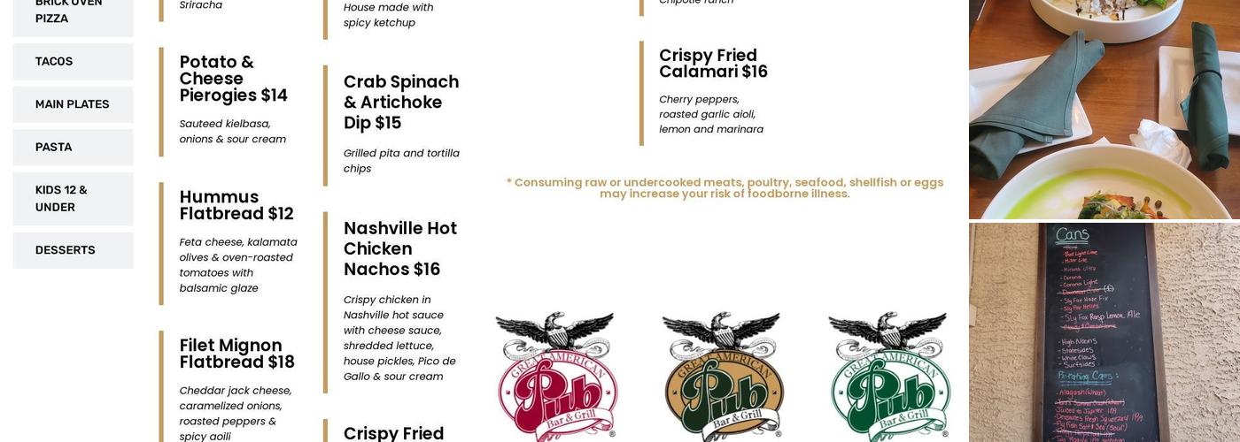 Great American Pub Phoenixville Menu