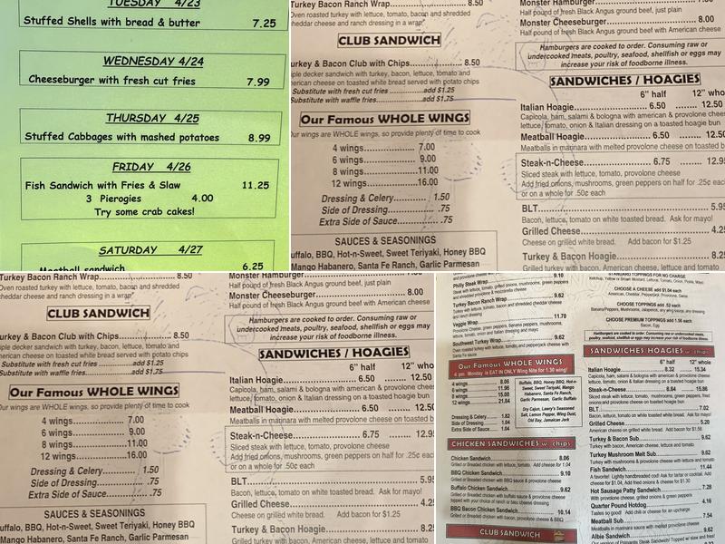 Park Valley Lounge Bar Menu