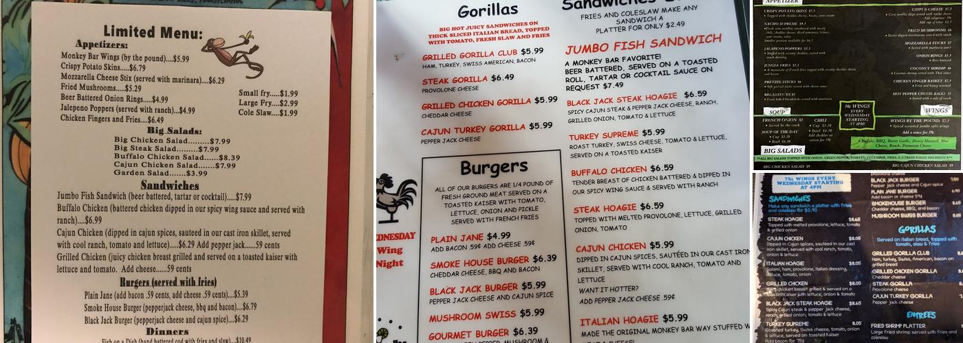 Monkey Bar Menu