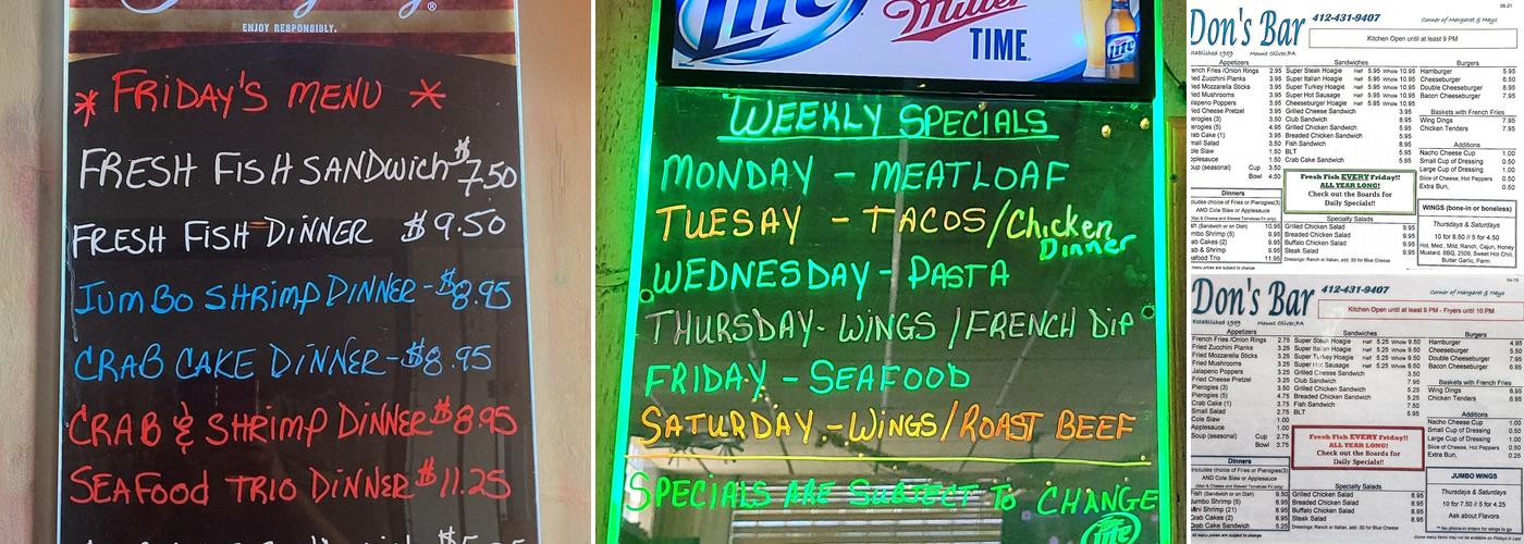 Don's Bar Menu
