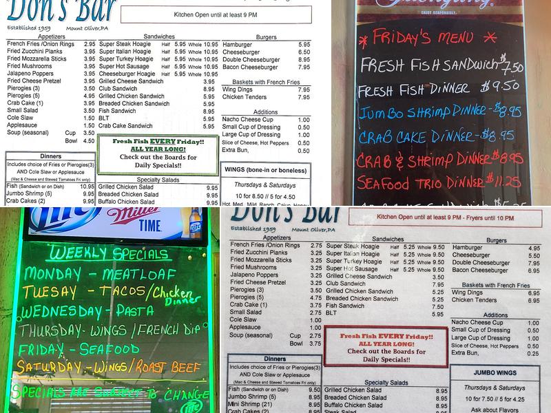 Don's Bar Menu
