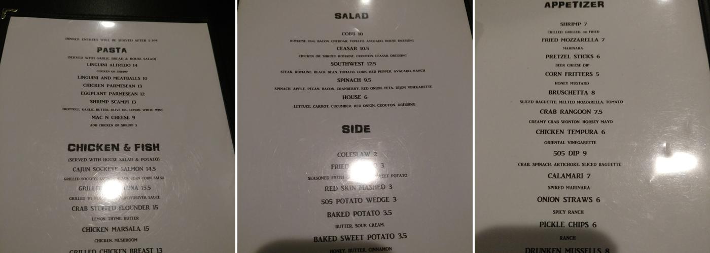 505 & Boulevard Brews Menu
