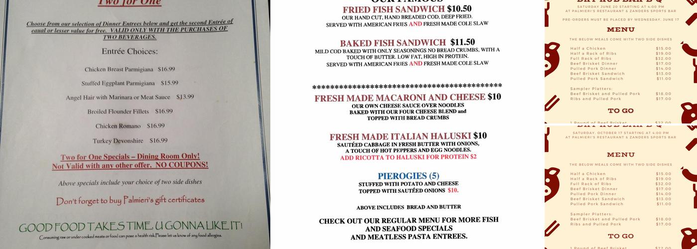 Zanderz Sports Bar Menu