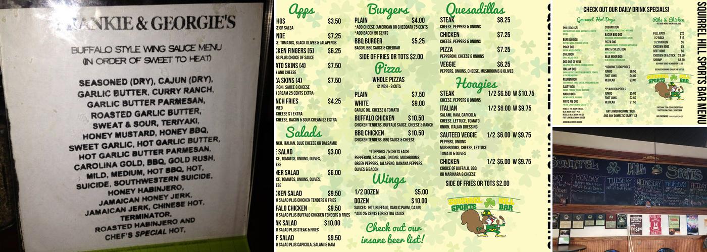 Squirrel Hill Sports Bar Menu
