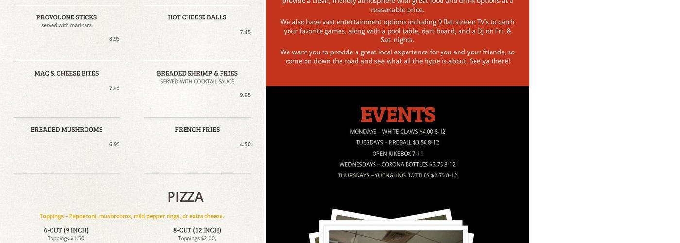 Down the Road Lounge Menu