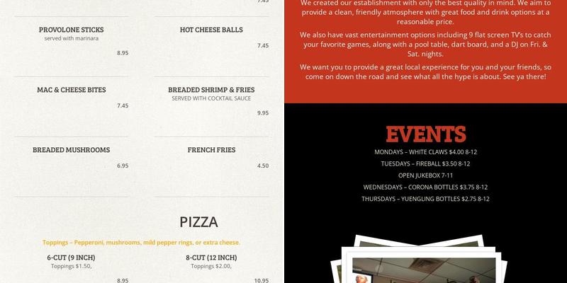 Down the Road Lounge Menu