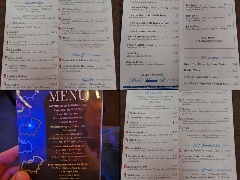 Bob's Garage Menu