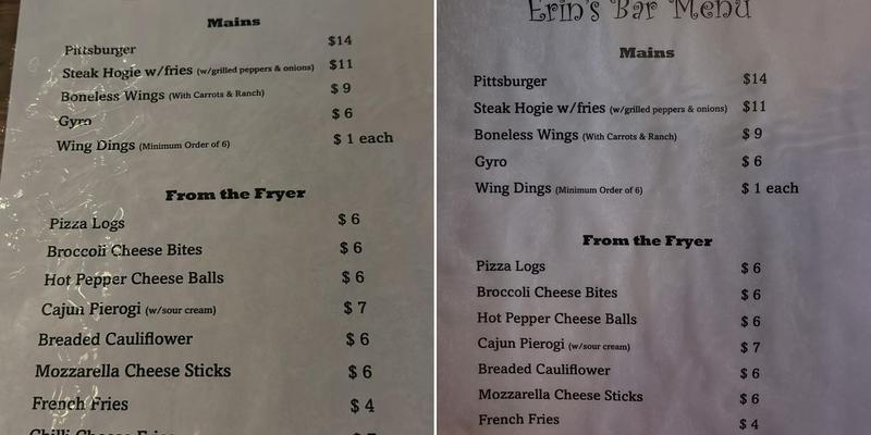 Erin's Menu