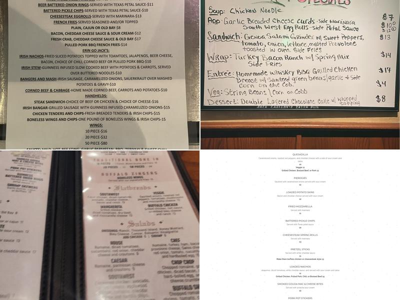 Jack Cassidy's Irish Pub Menu