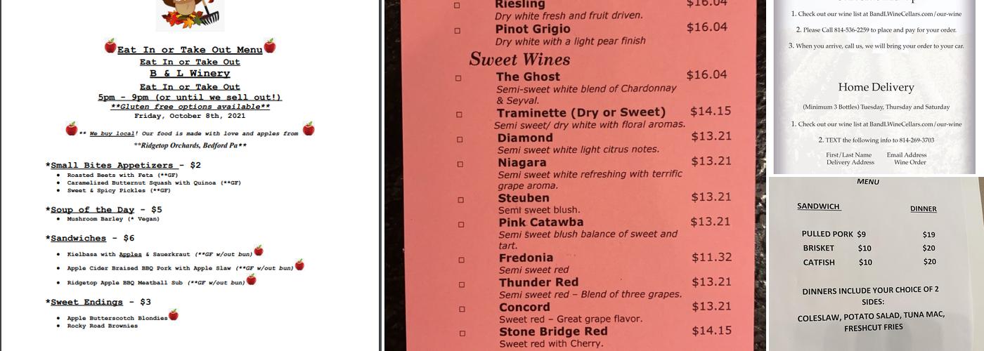 B & L Wine Cellars Menu