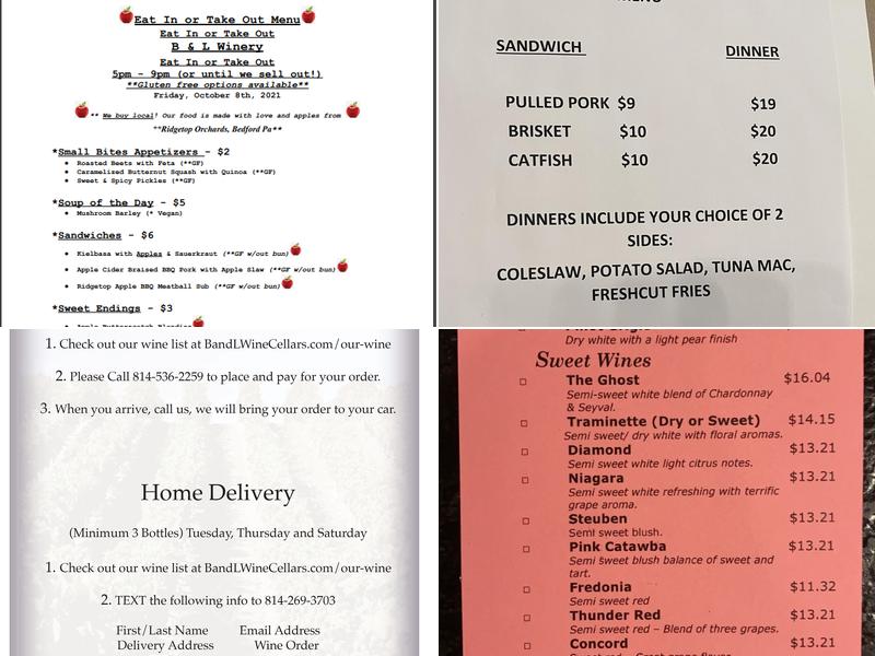 B & L Wine Cellars Menu