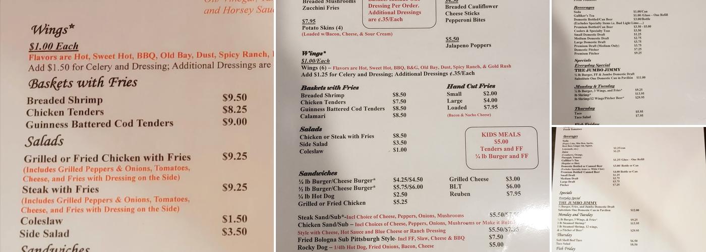 Jim & Jimmie's Menu