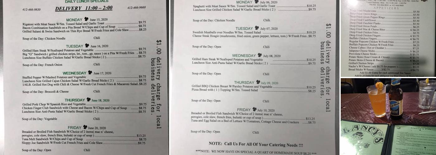 Clancy's Pub Menu