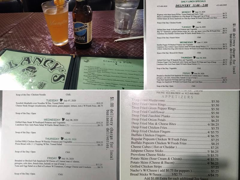 Clancy's Pub Menu