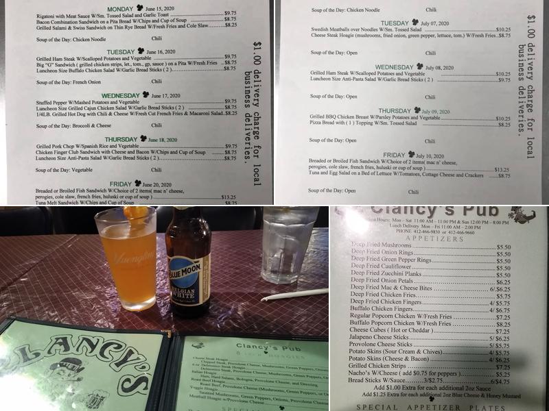 Clancy's Pub Menu