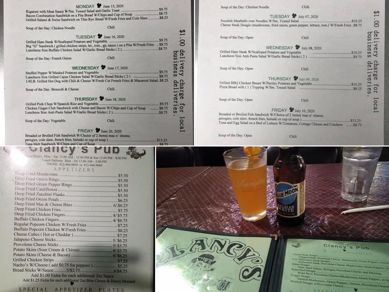 Clancy's Pub Menu