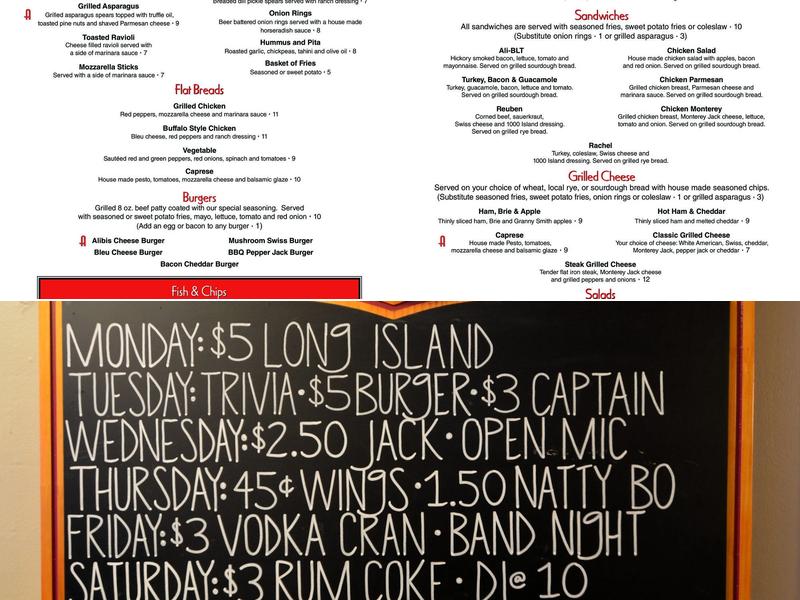 Alibis Eatery & Spirits Menu