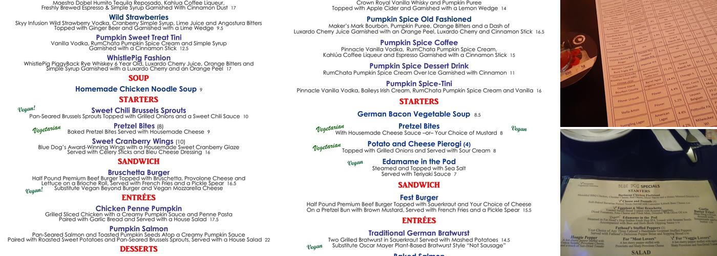 Blue Dog Pub Menu