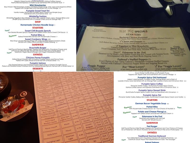 Blue Dog Pub Menu