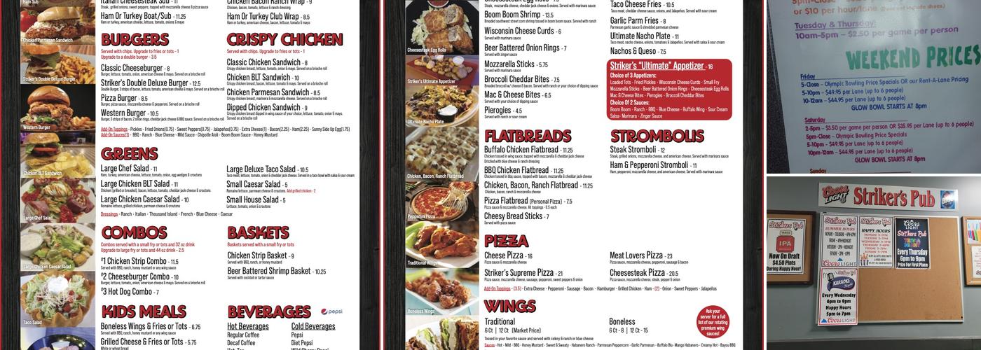Strikers Pub Menu