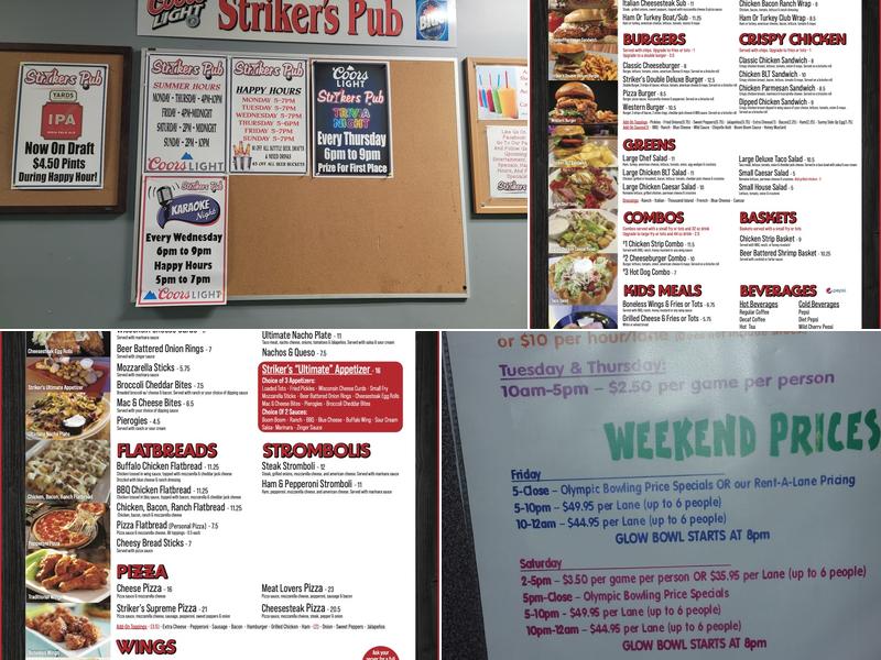 Strikers Pub Menu