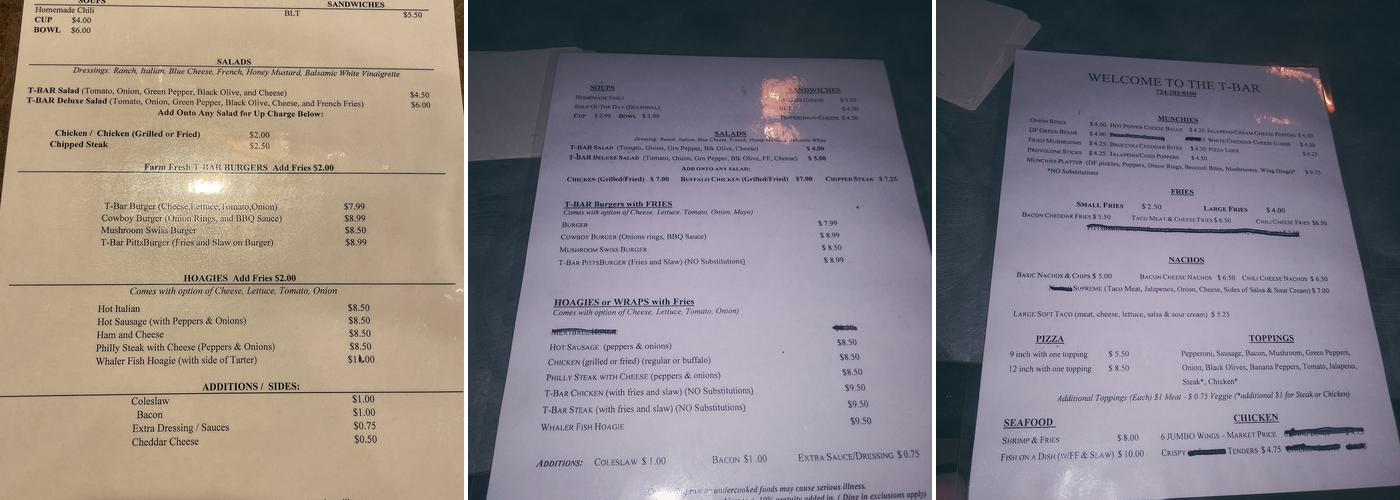 T-Bar Menu
