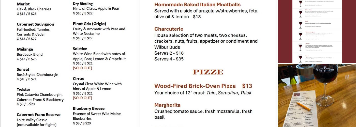 Weathered Vineyards Ephrata Menu