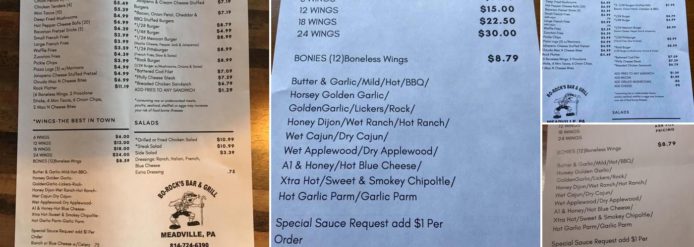 Borocks Inc Menu