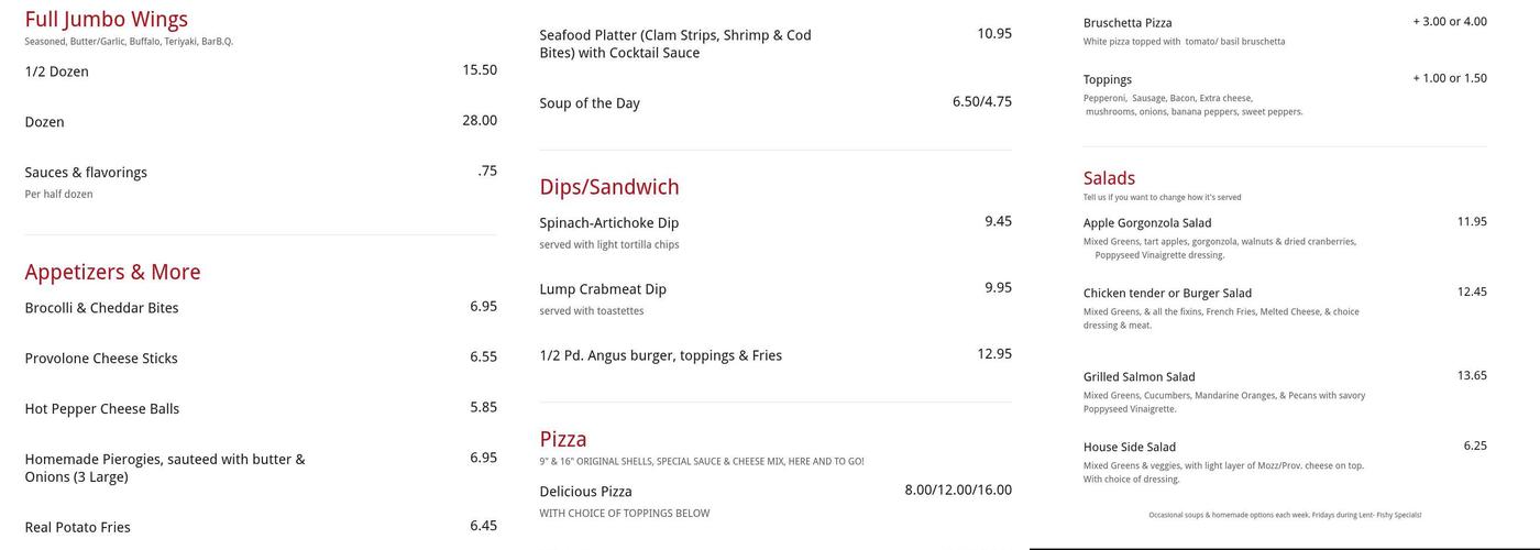 Blind Pig Saloon Menu