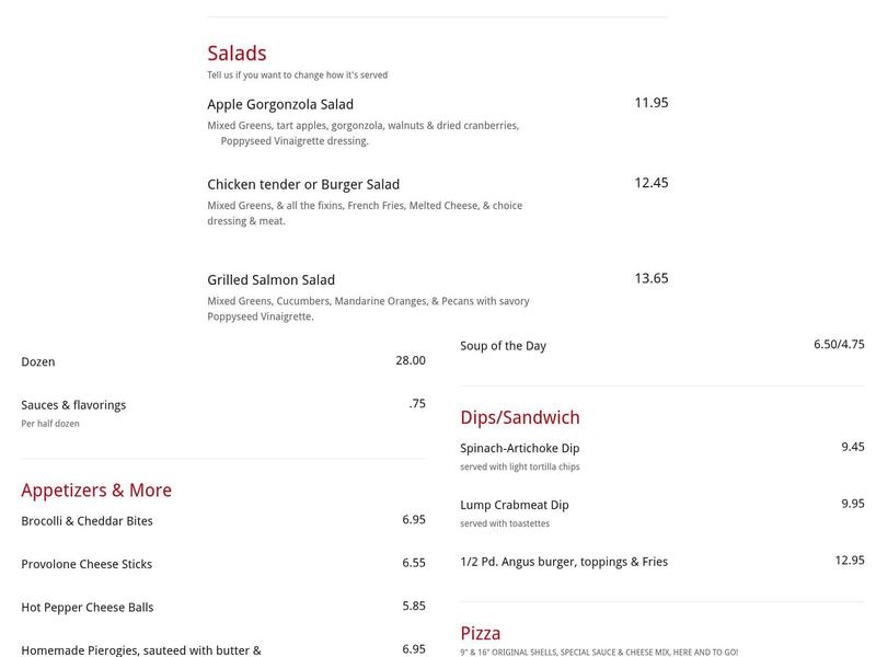 Blind Pig Saloon Menu