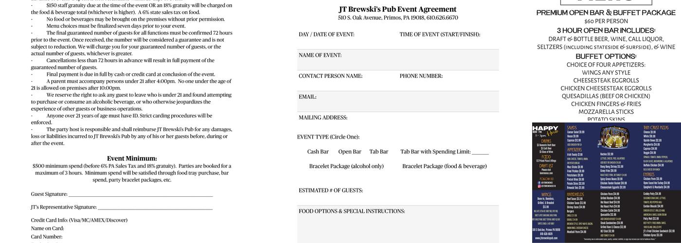 JT Brewski's Pub Menu