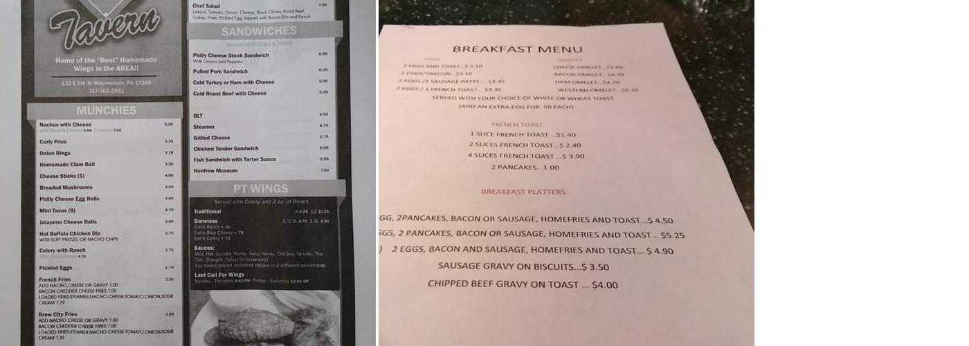 The Park Tavern Menu