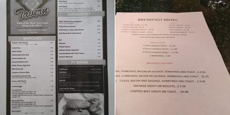 The Park Tavern Menu