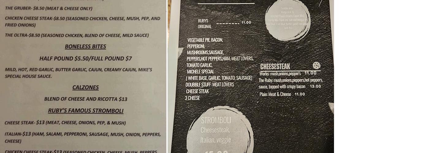 Ruby's Inn Menu