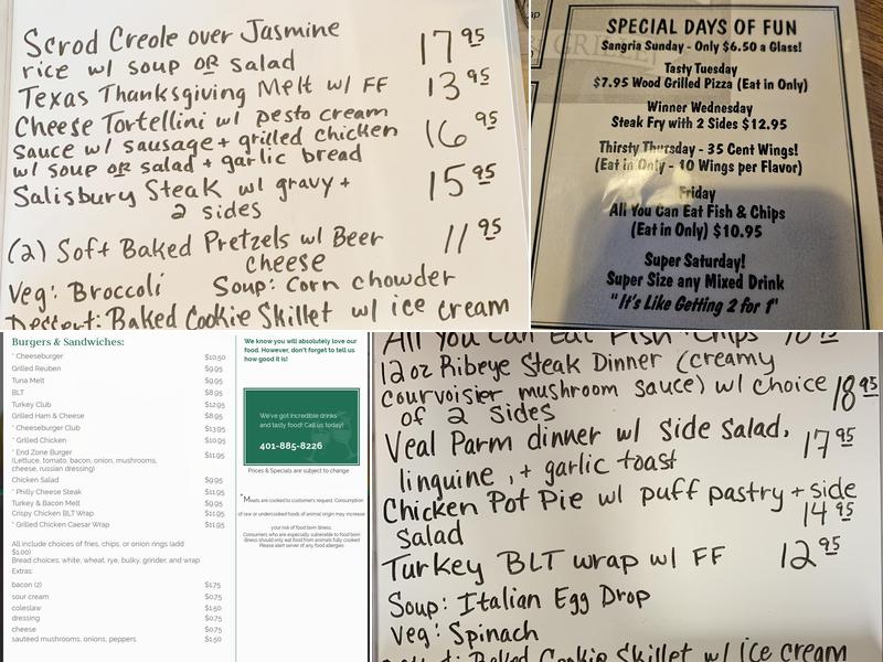 End Zone Pub & Grille Menu