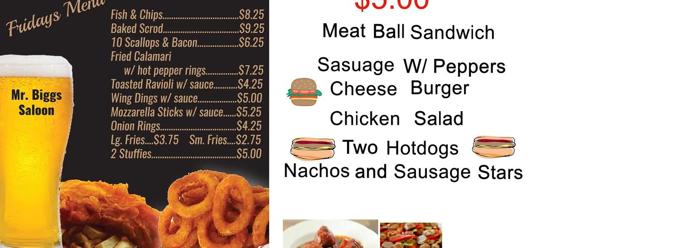 Mr Bigg's Saloon Menu