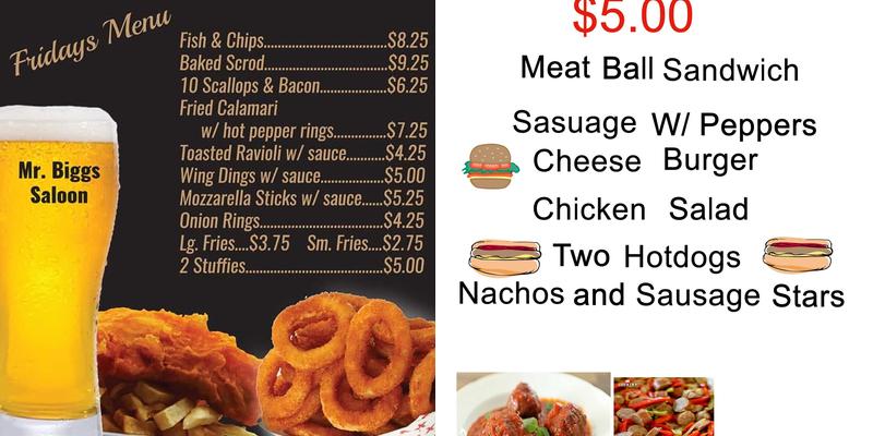 Mr Bigg's Saloon Menu