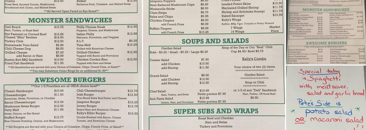 Kelly's Tavern Menu