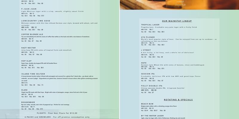 Hilton Head Brewing Company - Brewery Menu