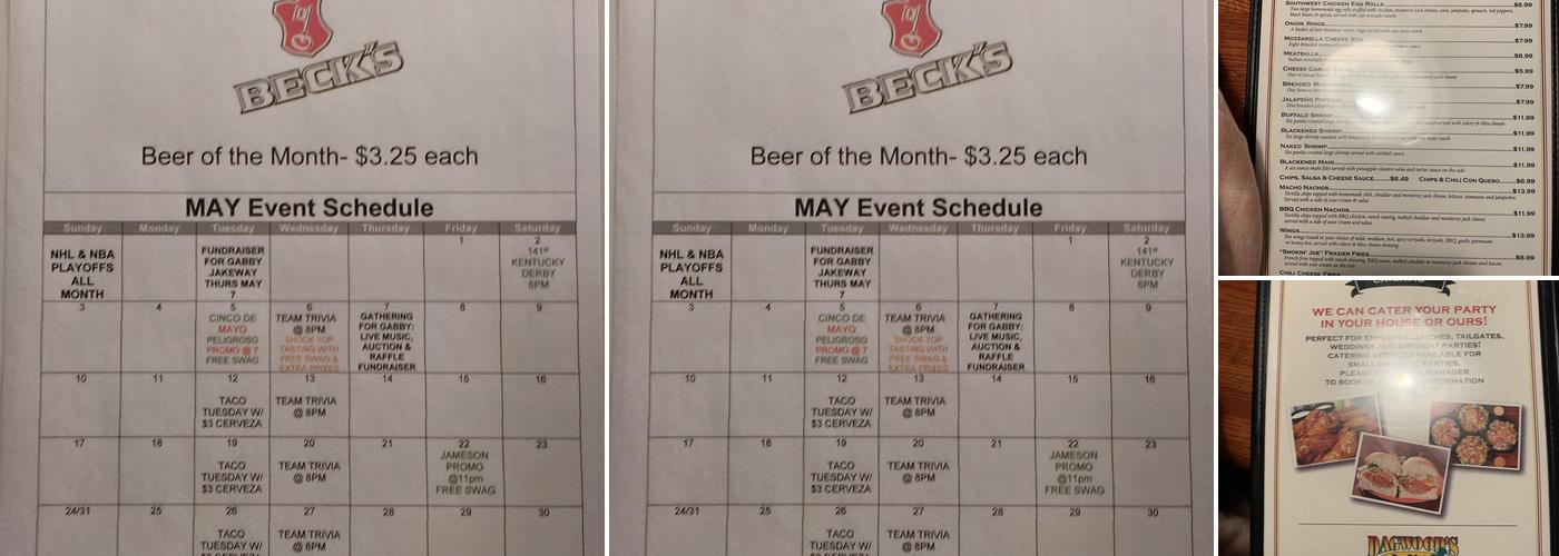 Bumstead's Pub Menu