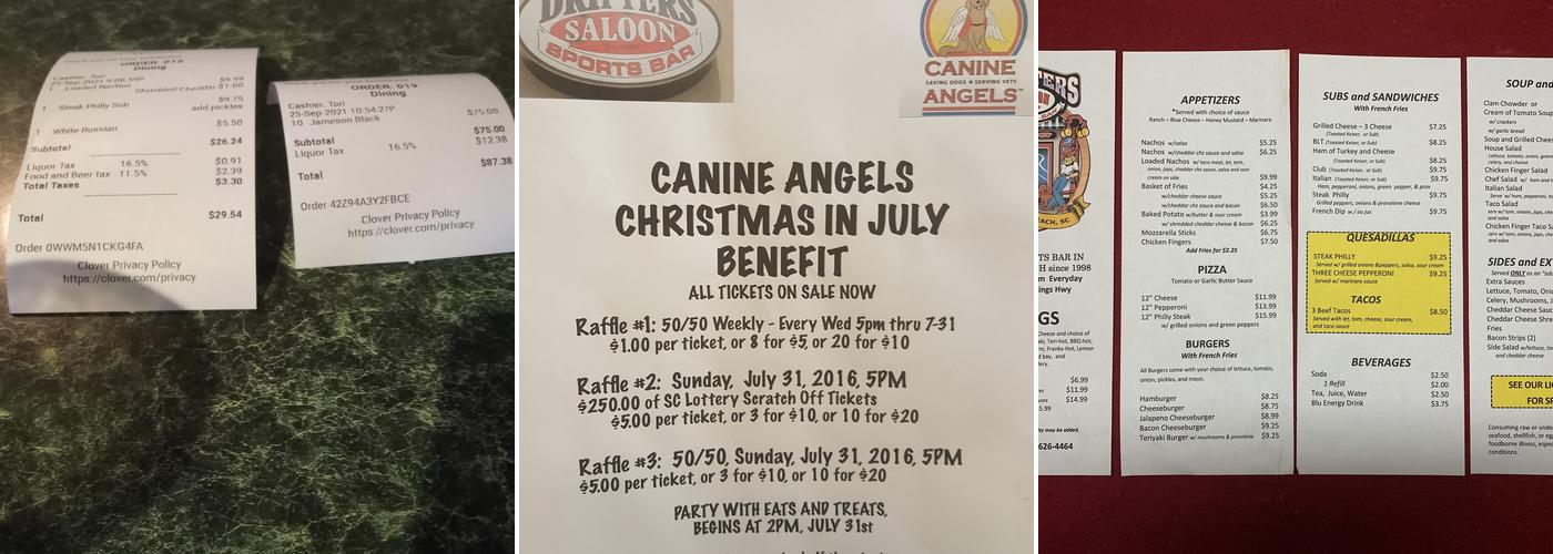 Drifters Saloon Menu