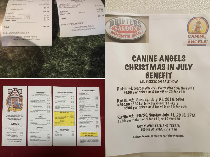 Drifters Saloon Menu