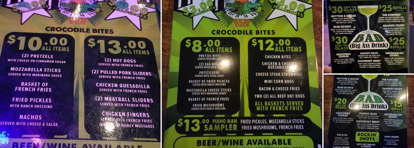 Crocodile Rocks Menu