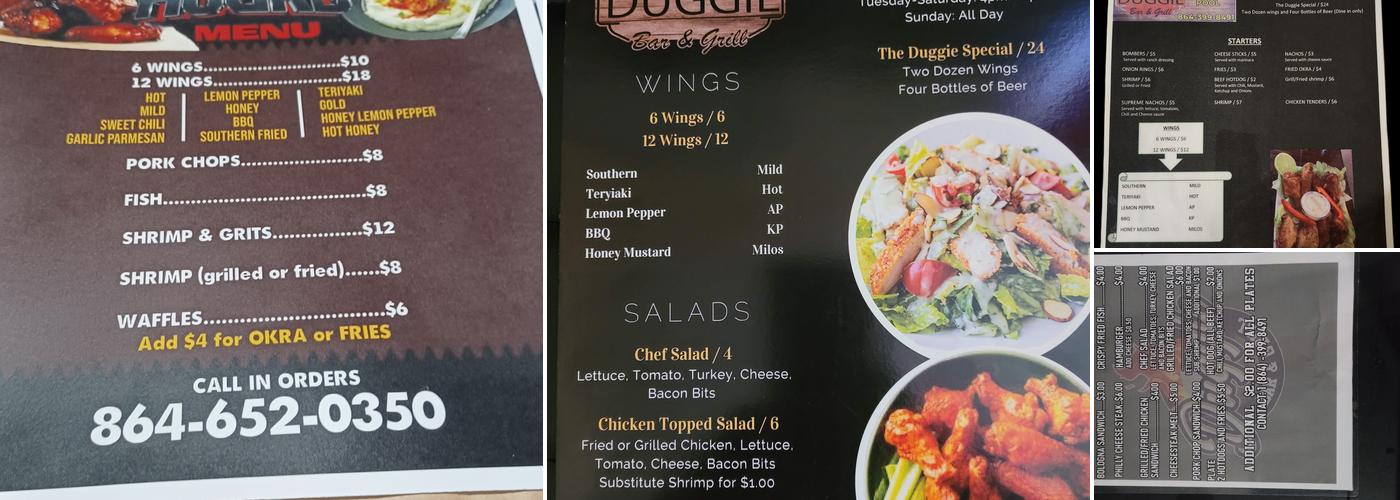 The Duggie Bar and Grill Menu