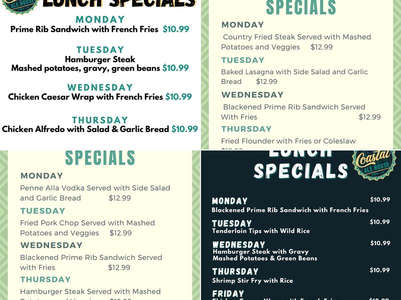Coastal Ale House Menu