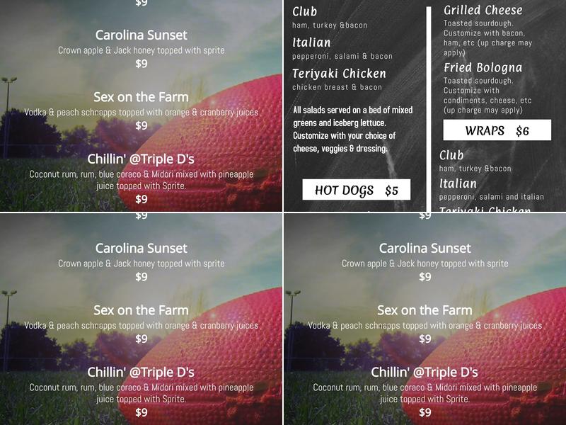 Triple D Racks Sports Bar Menu