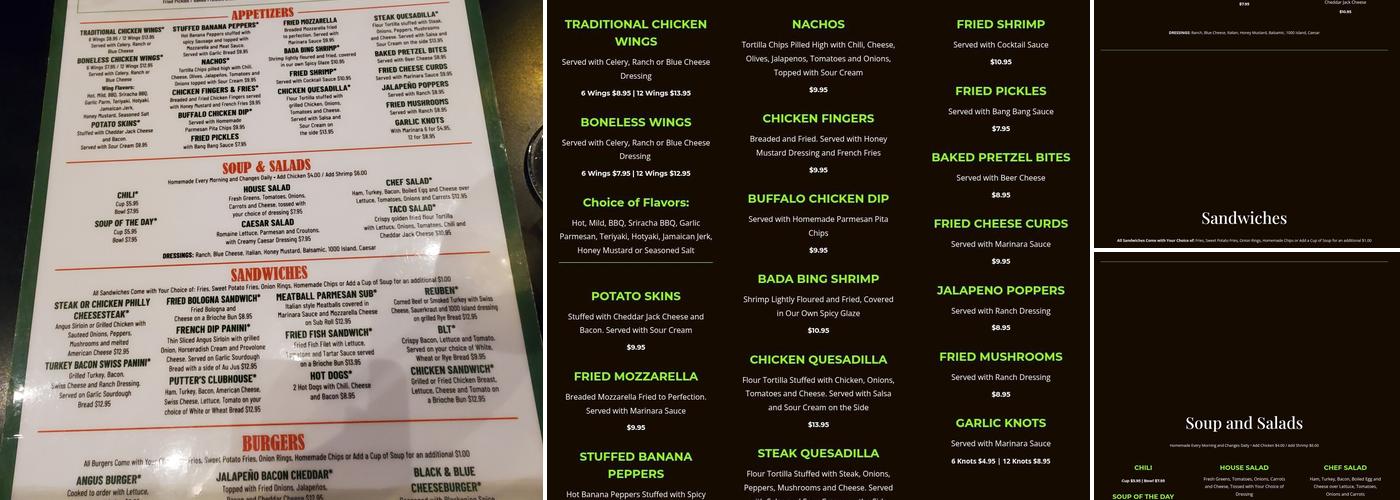 Putters Pub Menu