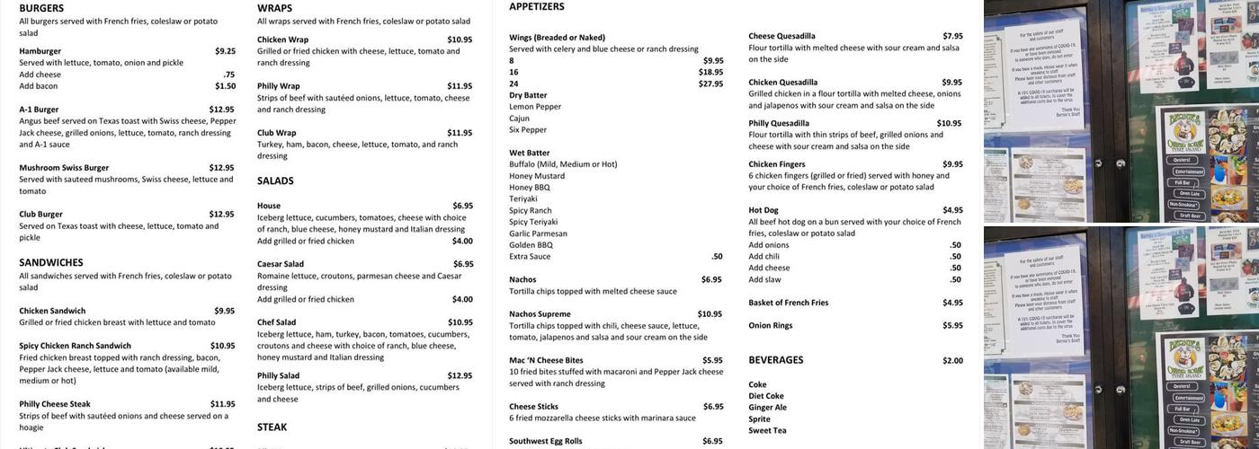 Doc's Bar Menu
