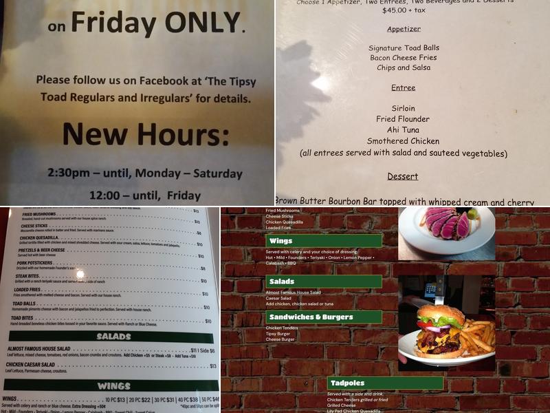 Tipsy Toad Tavern Menu